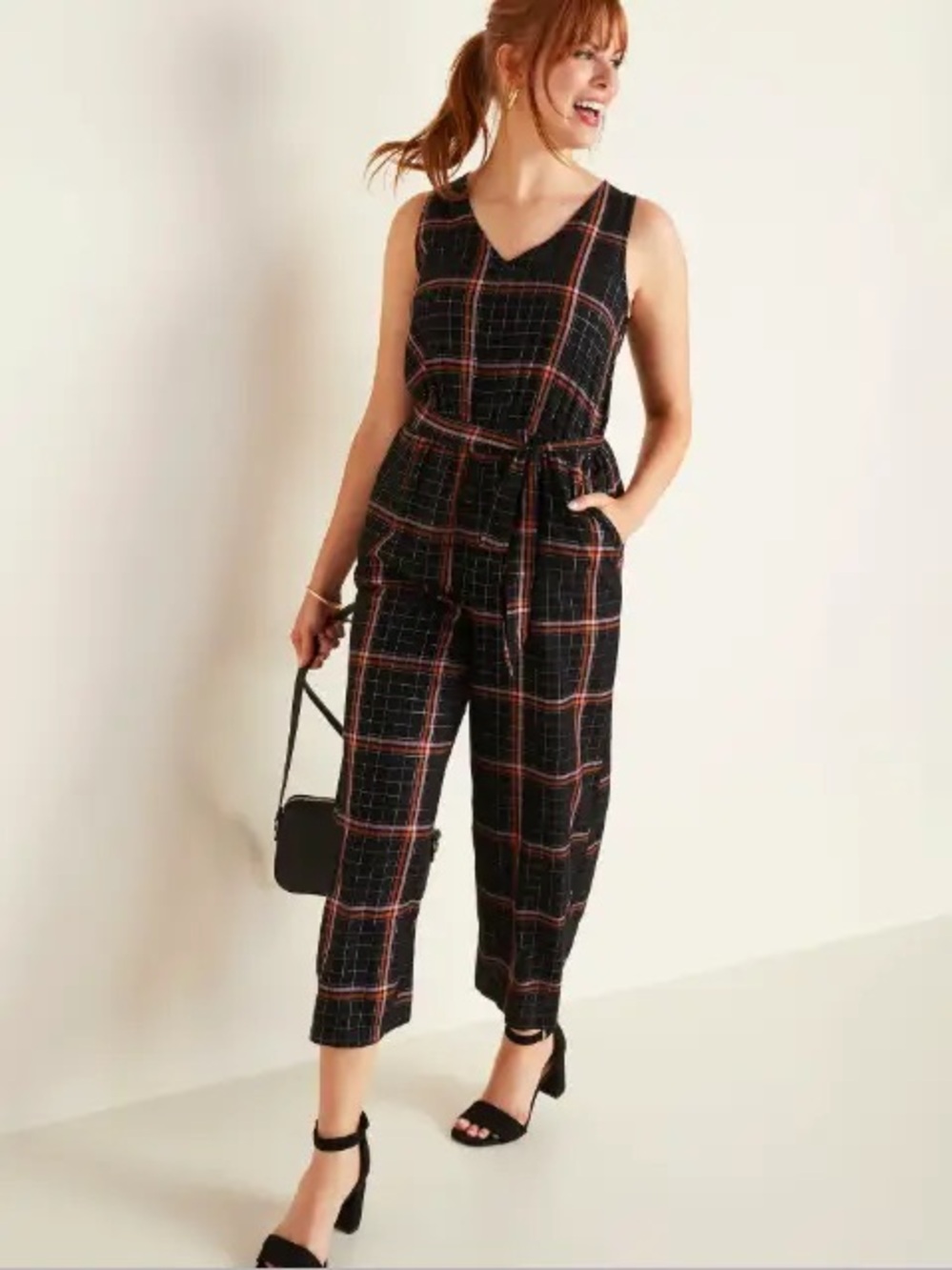 Old Navy Plaid Jumpsuit With Metallic Thread Detail, Size XS